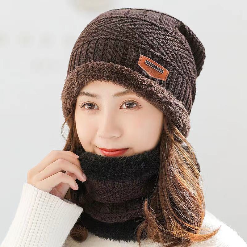 2 pcs Winter Beanie Hat scarf Set warm Knit Hat thick Fleece Lined Winter Cap Scarves for men and wo Shopee Philippines