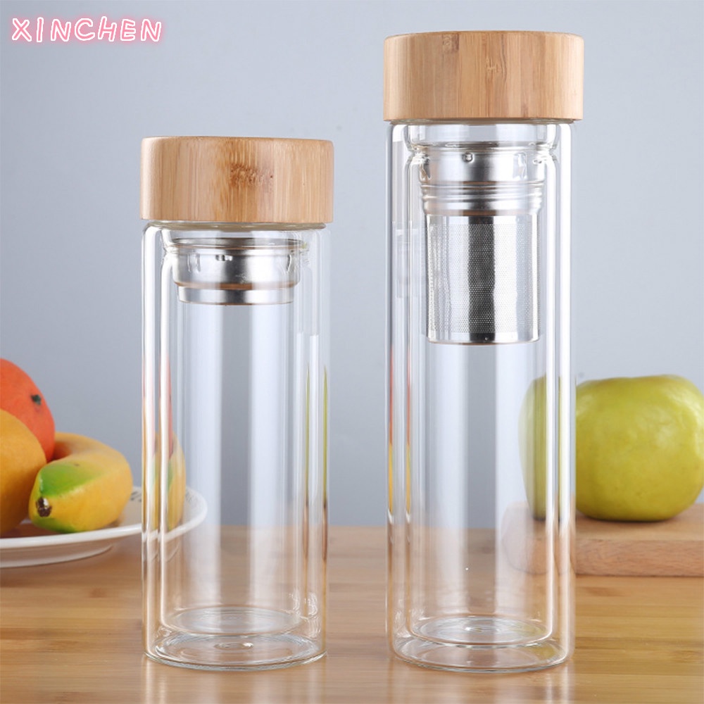 350ml 450ml Dink Tea with Infuser Bamboo Lid Double Wall Bottle for