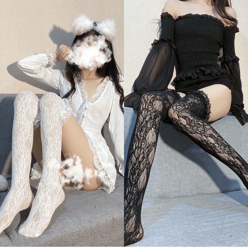 Lolita long tube white lace mesh female overknee hightube thigh