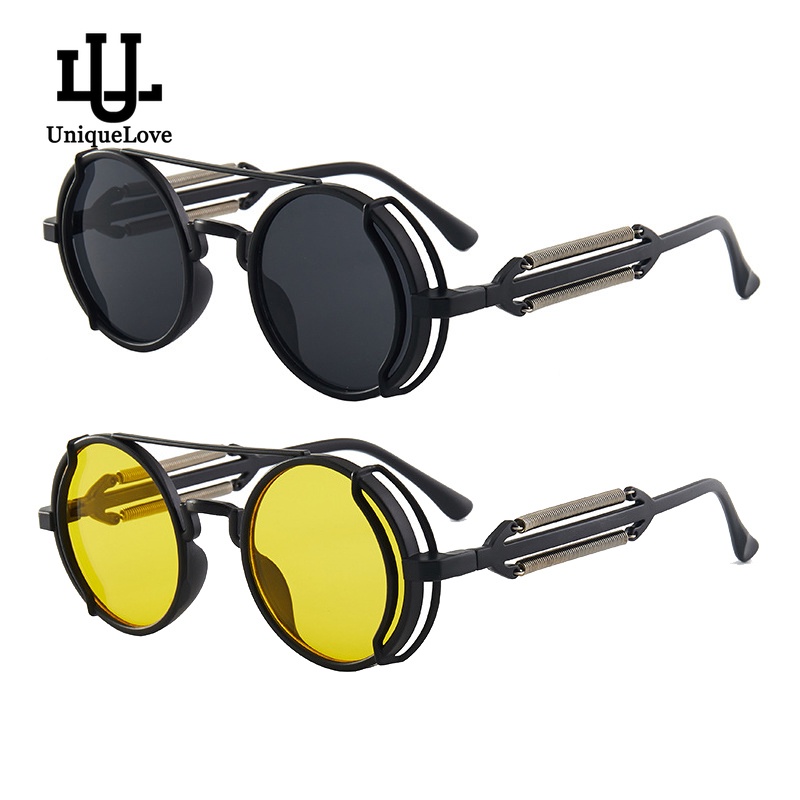 Punk Steampunk Sunglasses Retro Men's Brand Designer Round Punk Eyewear