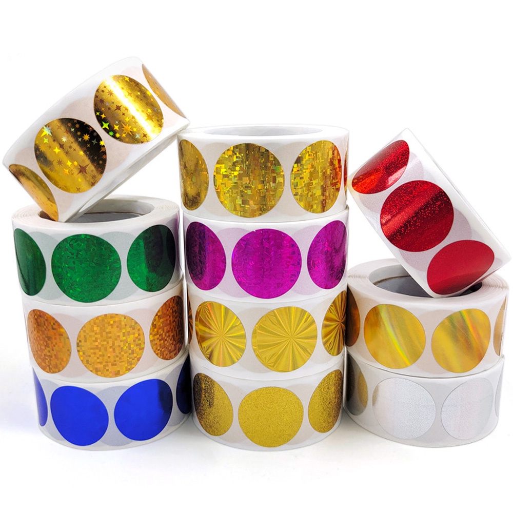 500Pcs Round Holographic Color Stickers Gold Red Green Blue Silver ...