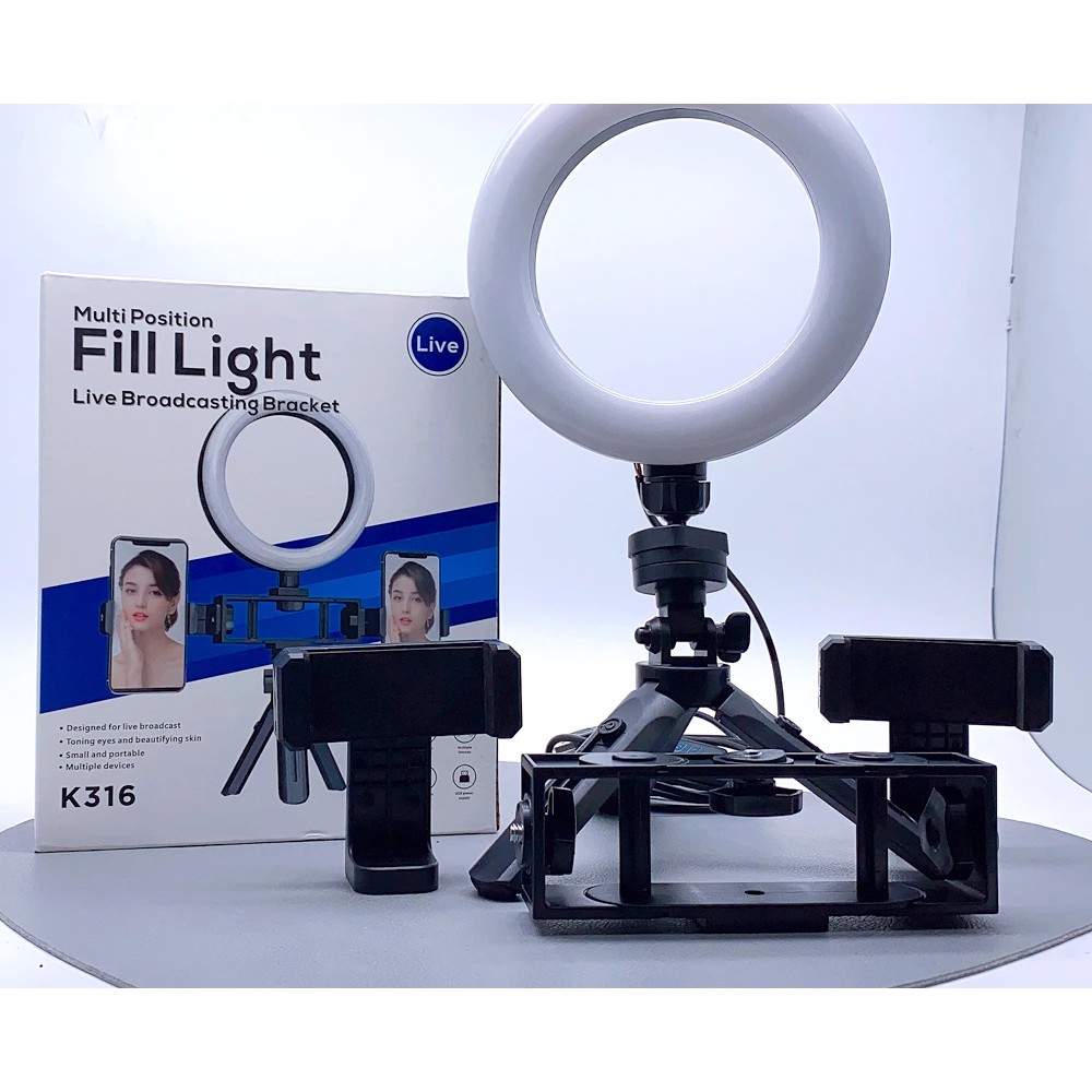 K316 Multi position selfie ring fill LED light 2 Phone Holder For Live ...