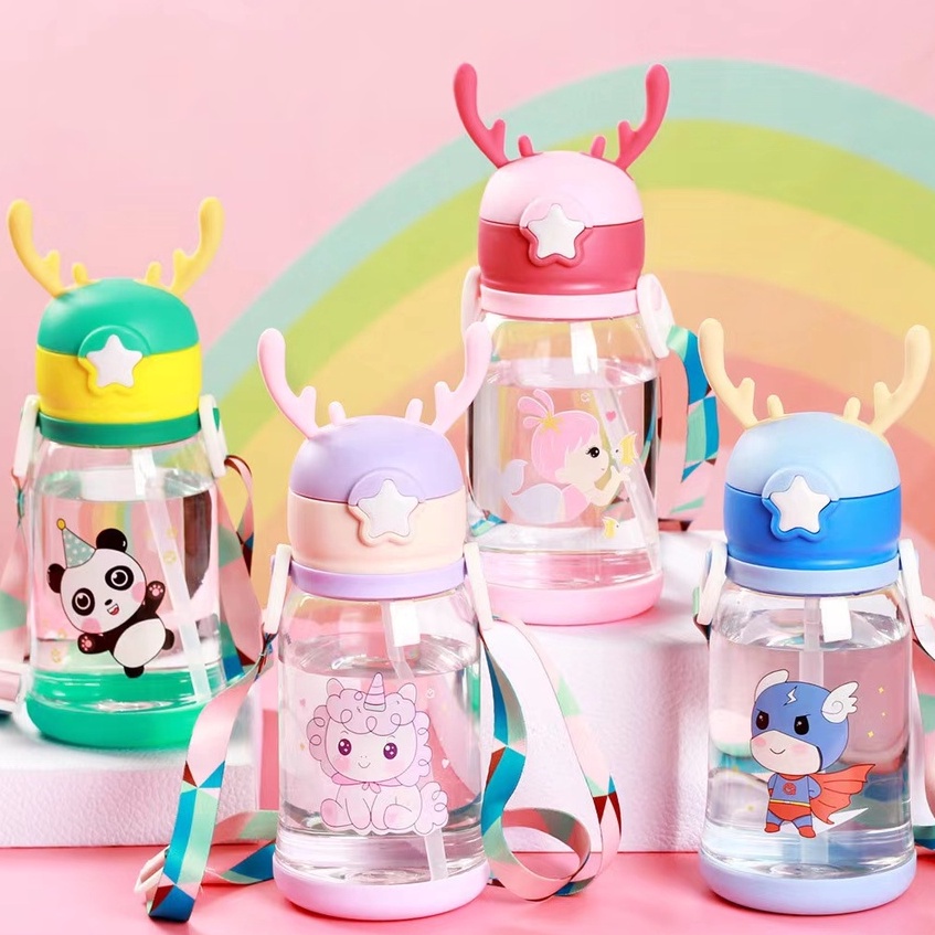 600ml Cartoon Kids Water Bottles, Antler-Shaped Cute Detachable Strap ...