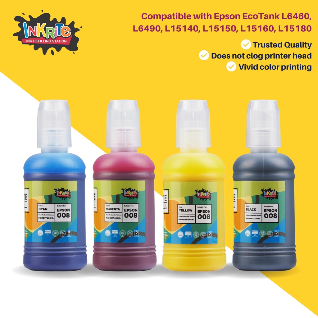 Inkrite Pigment Ink for Epson 008 Epson EcoTank L6460 L6490 L15140 ...