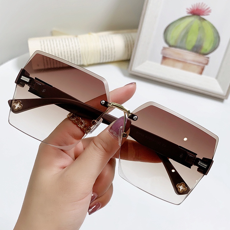 Hf Fashion Square Rimless Sunglasses Korean Style Shades For Women