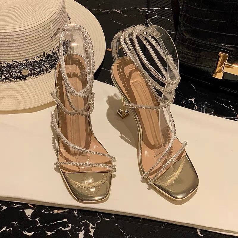 Laura Embellished Chain Open Toe Transparent High Heels Sandal