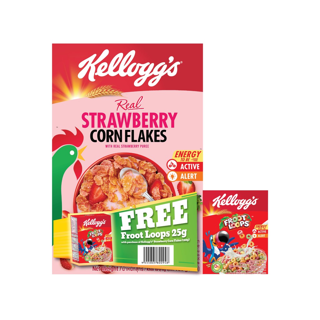 Kellogg'S Strawberry Corn Flakes With Free Froot Loops 25G | Shopee ...