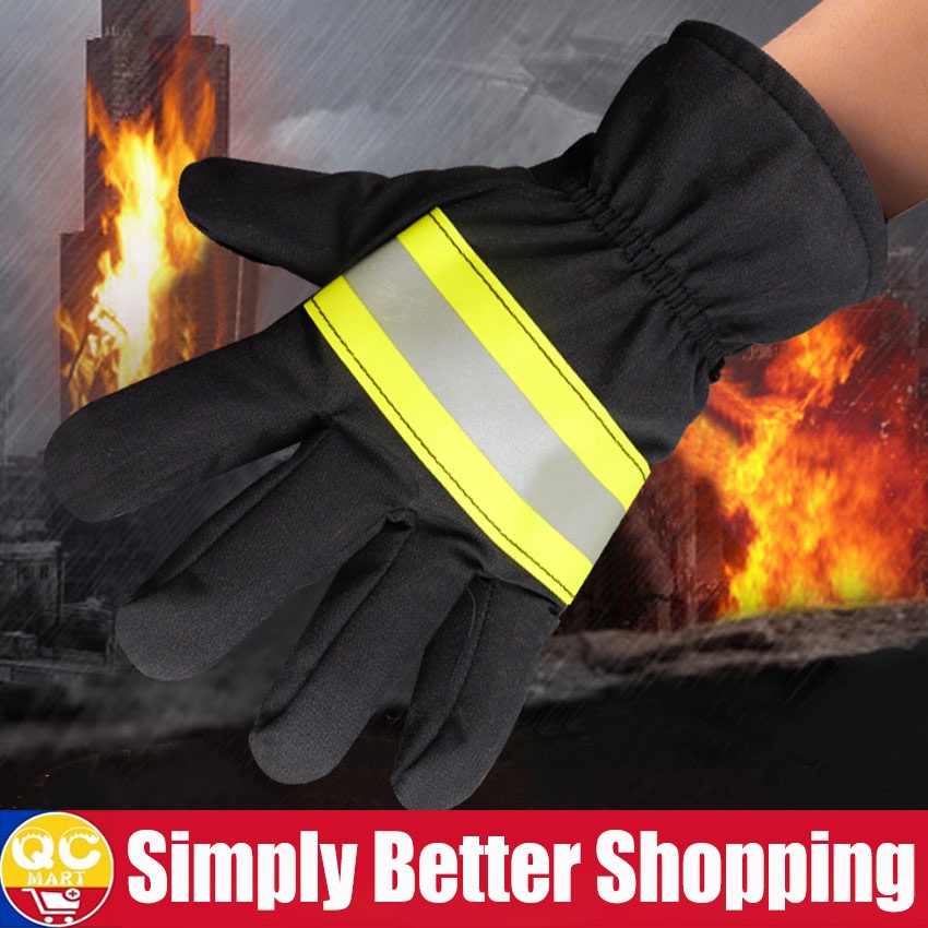 1Pair Firefighting Gloves Fireproof Safety Gloves Reflective Belt Fire