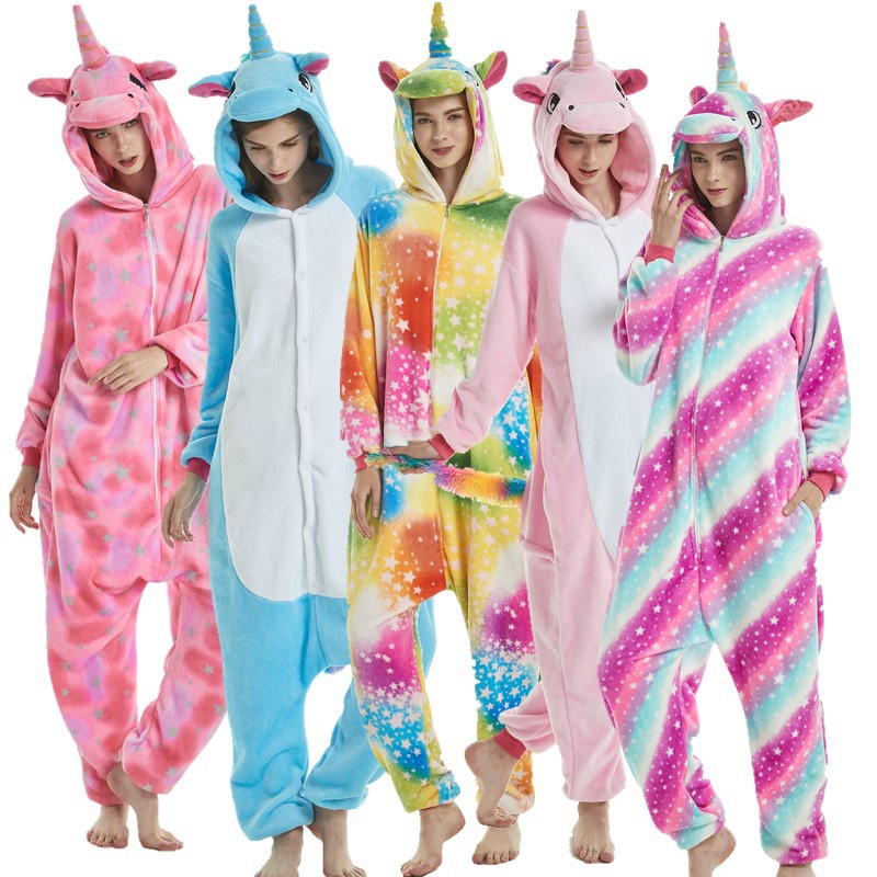 Cartoon Animal Unicorn One-Piece Pajamas Winter Flannel Sleepwear ...