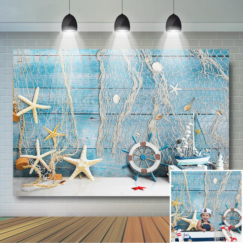 BELECO 20x10ft Fabric Nautical Backdrop Life Buoy Boat Shells Blue Wooden Background Sailor Photography Backdrop For Party Decoration Birthday Boy Girl Baby Shower Photoshoot Photo Background Props - View #9
