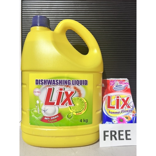 Lix Dishwashing Liquid Lemon 4liters with Free Lix Detergent Powder ...