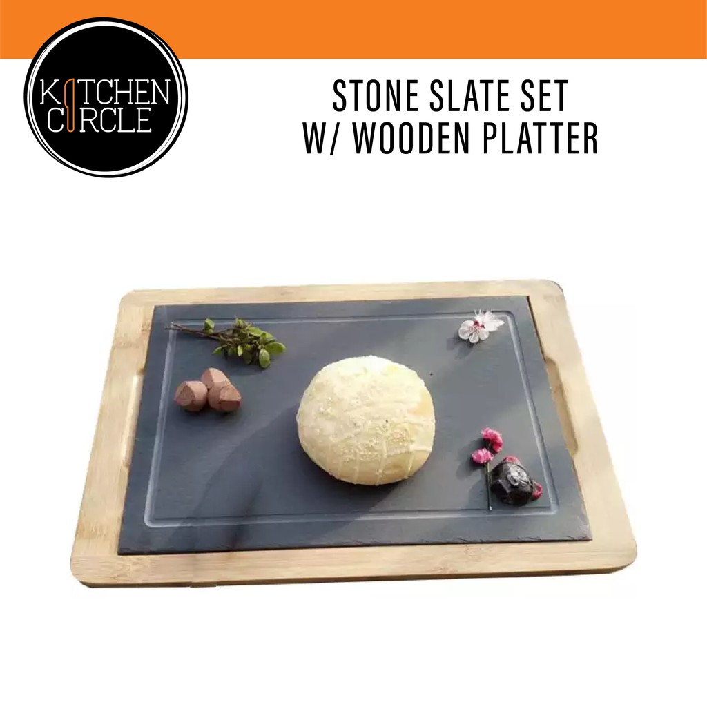 Stone Slate Set w/ Wooden Platter Cheese Slate (Rectangle) | Shopee ...