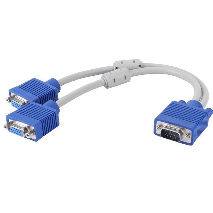 15 Pin SVGA VGA Male to 2 Dual Female Y Splitter Adapter Monitor Cable ...