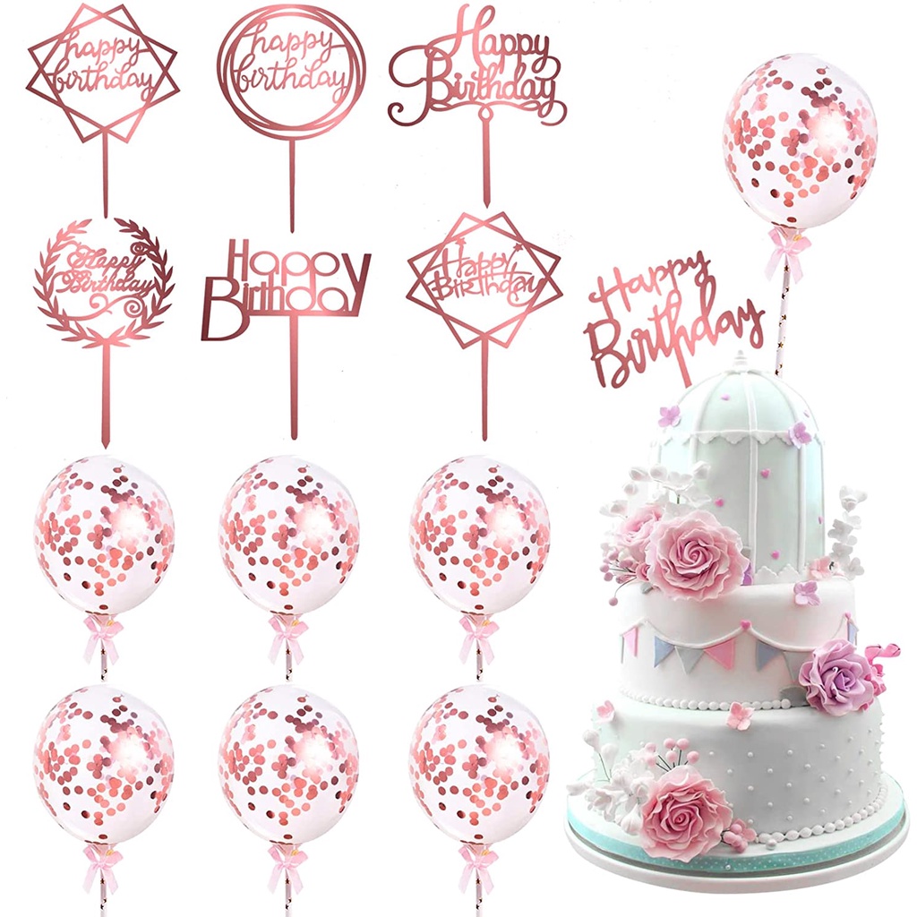 10 Pack Rose Gold Birthday Cake Topper Acrylic Cake Toppers with ...