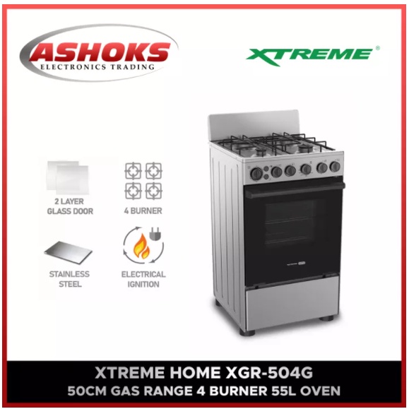 XTREME XGR504G Gas Range / 4 Burner 55L Oven Free Standing Stainless Material Mechanical