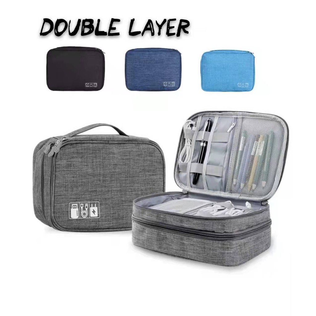 Waterproof Double Layer Electronics Organizer Travel Cable Cord Bag