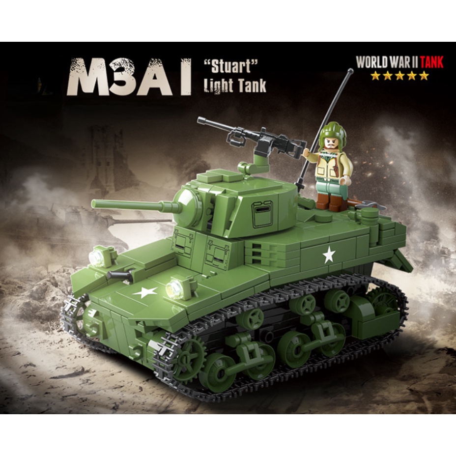 601PCS MOC WW2 M3A1 Stuart Light Tank Figure Model Toy Building Block ...