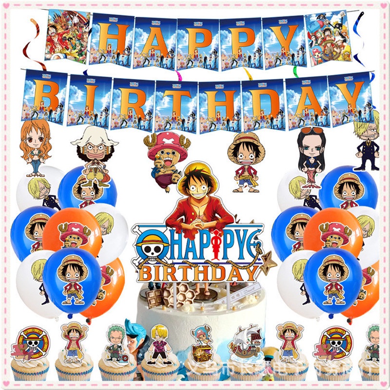 44pcs Anime One Piece Chopper Luffy Balloons cake topper Banner ...