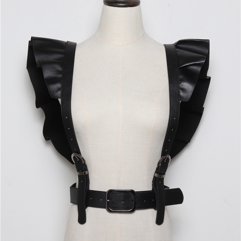 New Women Sexy Harajuku Ruffles Faux Leather Women Body Bondage Cage Sculpting Harness Waist 6758