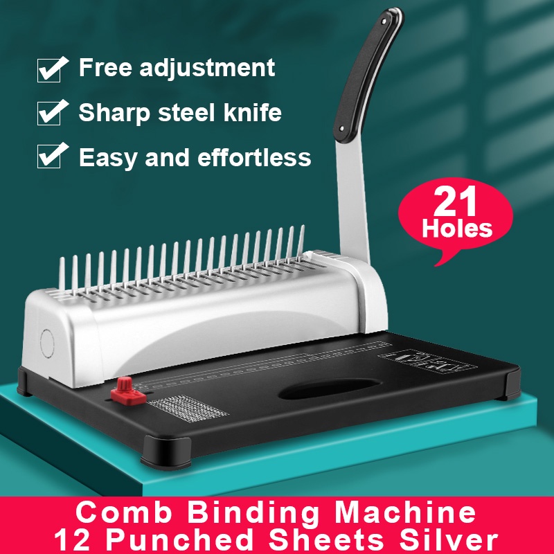 Comb Binding Machine 12 Punched Sheets Silver Office A4 Comb Binding