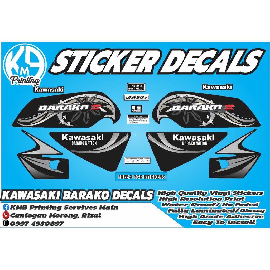 Kawasaki Barako 2 Black with Cowling Sticker Decals | Shopee Philippines