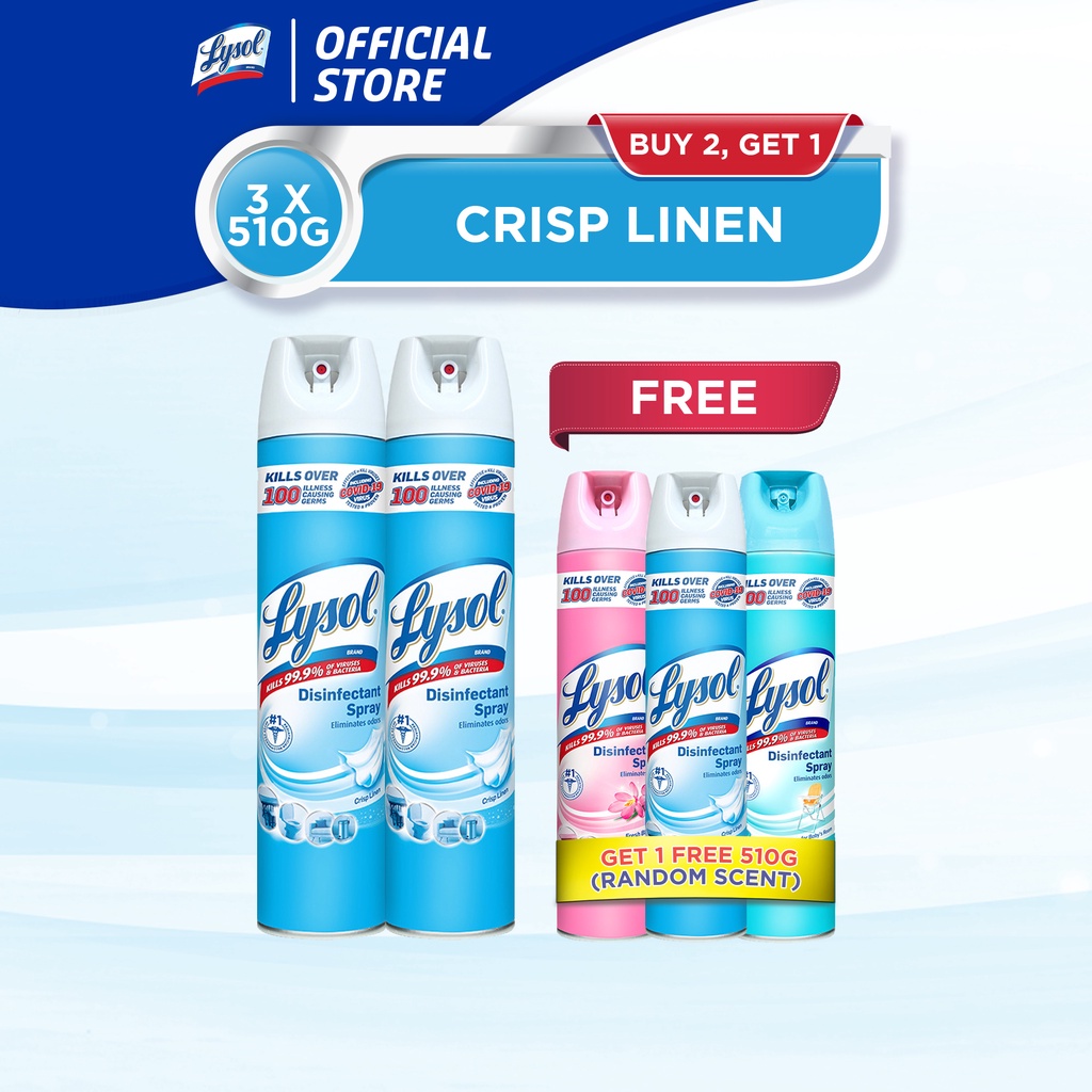 [B2G1] Lysol Disinfectant Spray Crisp Linen 510g + FREE 510g (Random Scent) Shopee Philippines