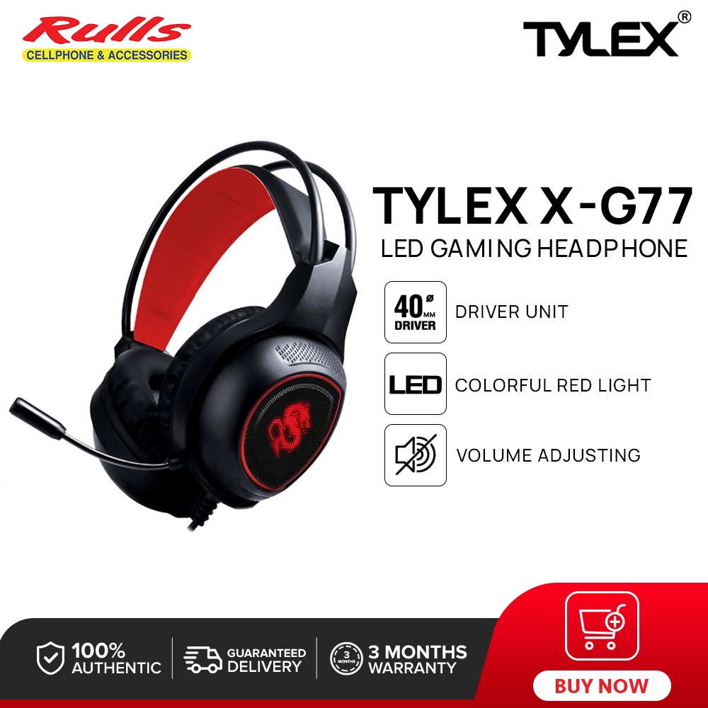 TYLEX X G77 LED Gaming Headphones w Built in Microphone Full Size Over the Ear Headset Adjustable