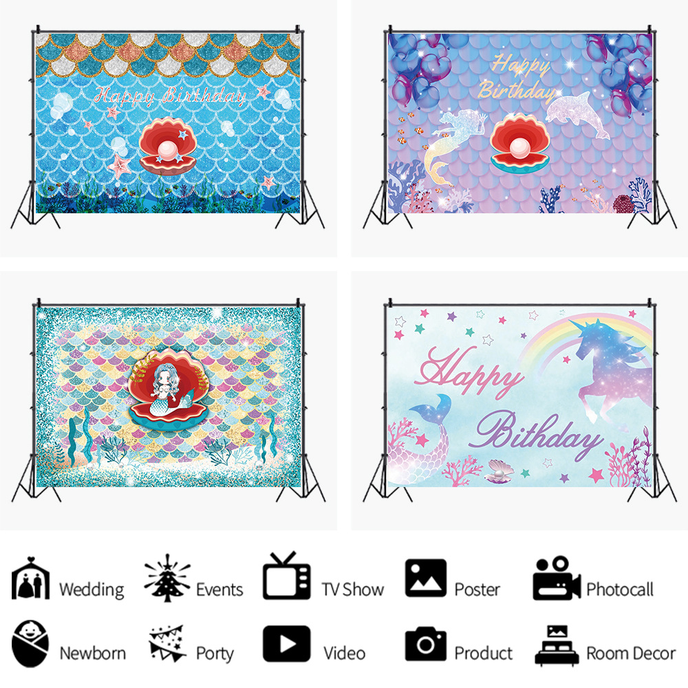 Mermaid Birthday Backdrop Under the Sea Birthday Party Decoration for ...
