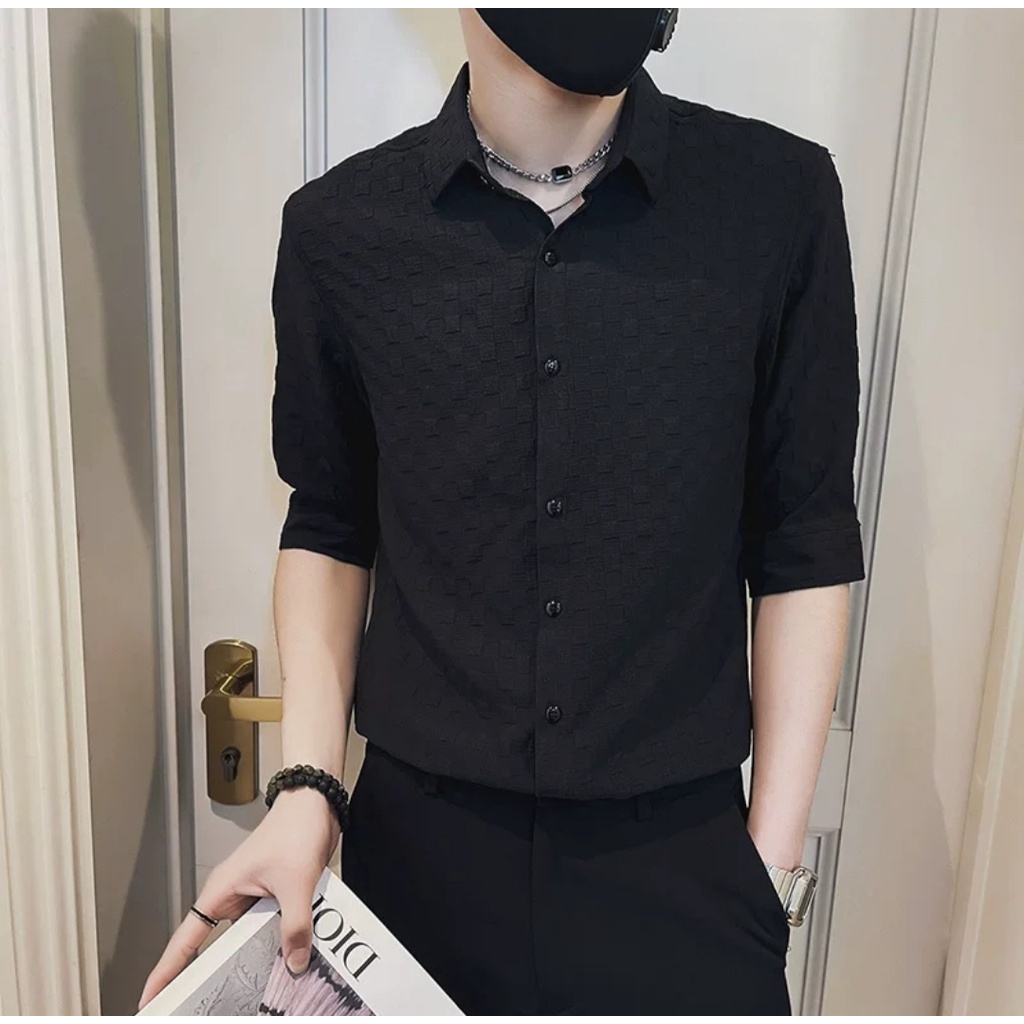 HUILISHI [HIGH QUALITY] Men's Plain Half Sleeve Fit Fashion button ...