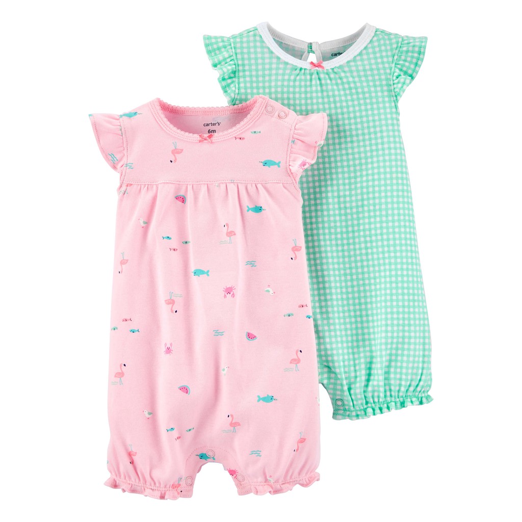 Carter s Baby Girl 2 Pack Flamingo Checkered Romper Set Shopee Philippines