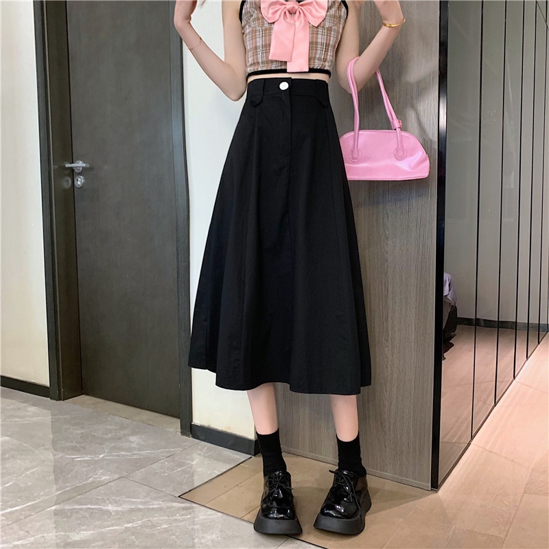 [Huangyoyo]Korean women casual high waist solid color a line long skirt ...