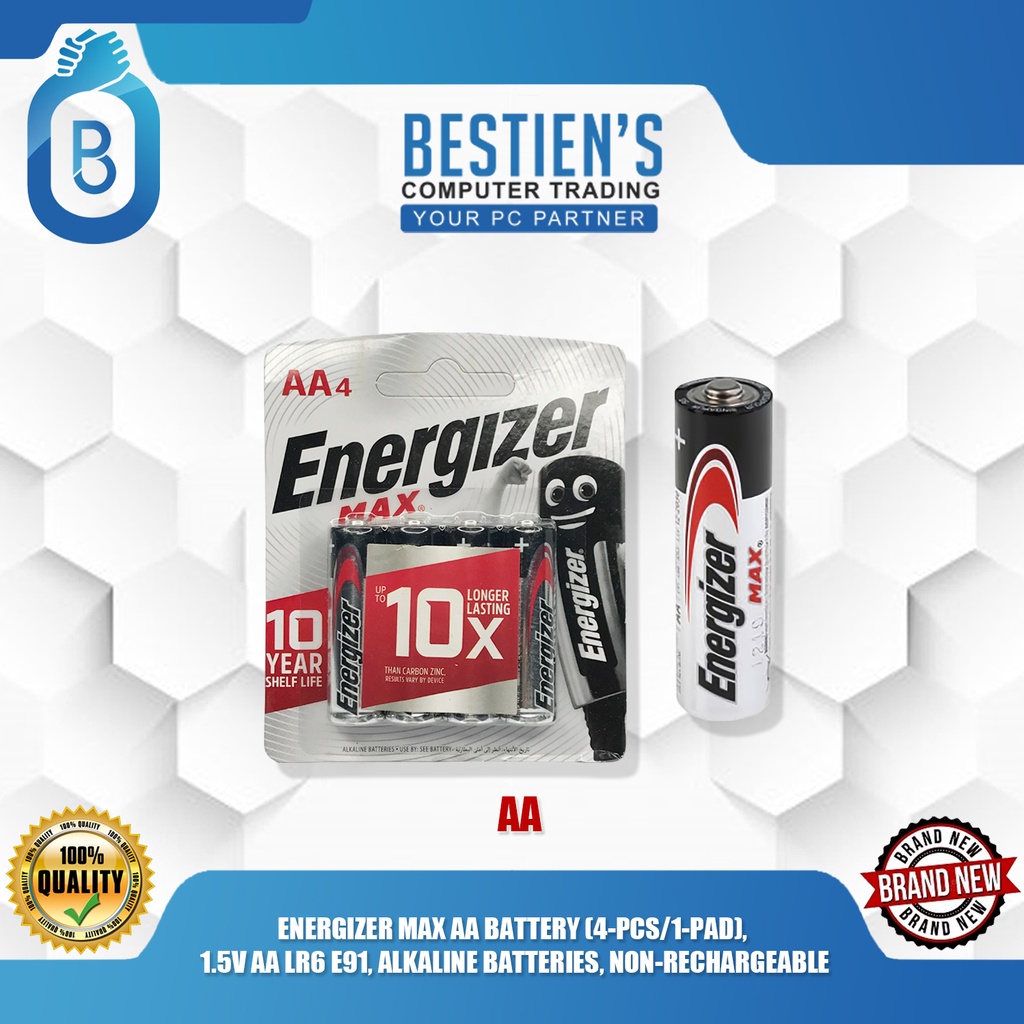 ENERGIZER MAX AA BATTERY (4PCS/1PAD), 1.5V AA LR6 E91, ALKALINE