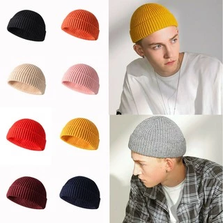 Hot Men Knitted Hat Fisherman Cuff Brimless Cap Decor Beanie