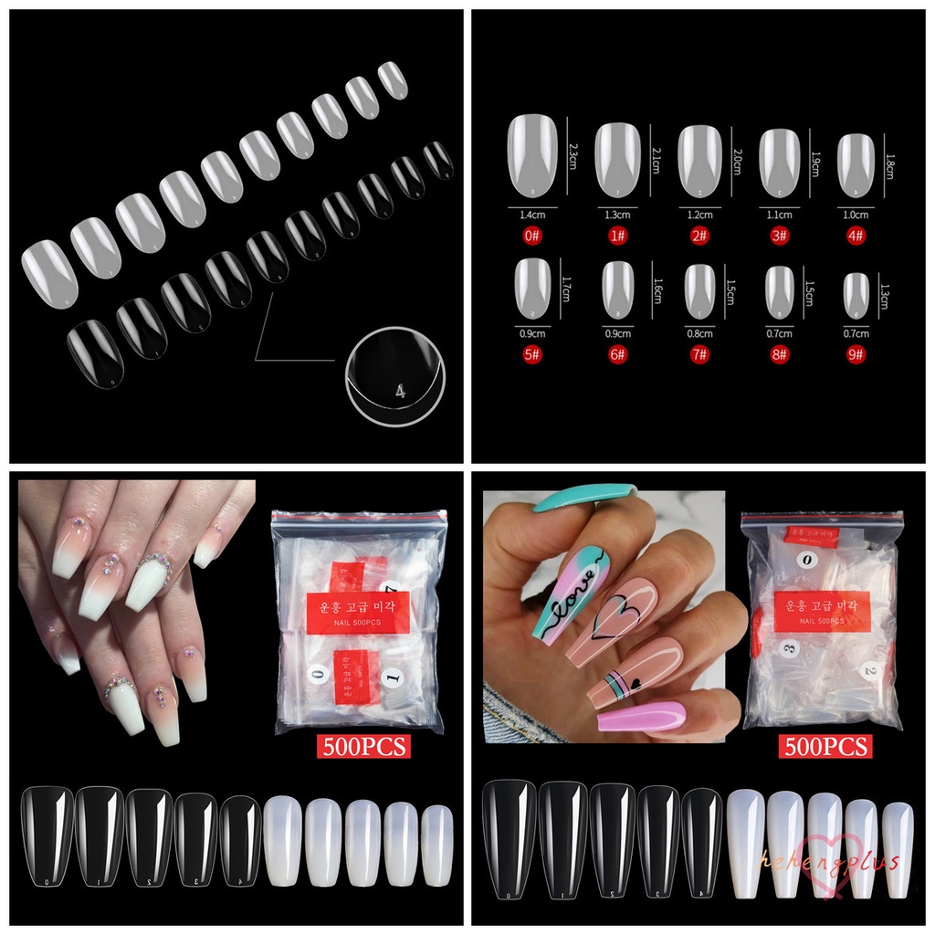 CHANGAR 500 Stück Entenfuß-Nagelspitzen – Transparent, Halbdeckend, Für Acrylnägel, 10 Größen