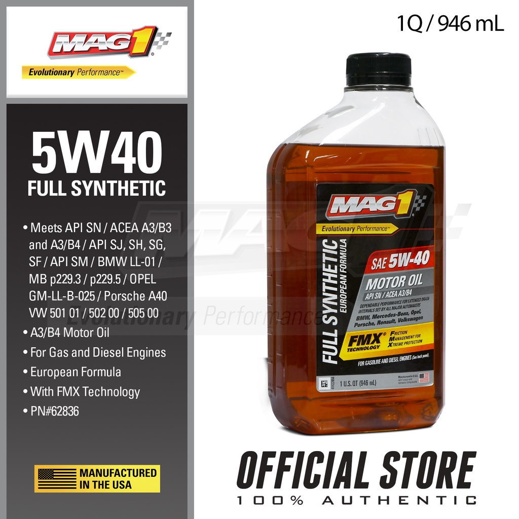 MAG 1 5W40 European Formula Full Synthetic Oil 1qt 62836(Outlet ...