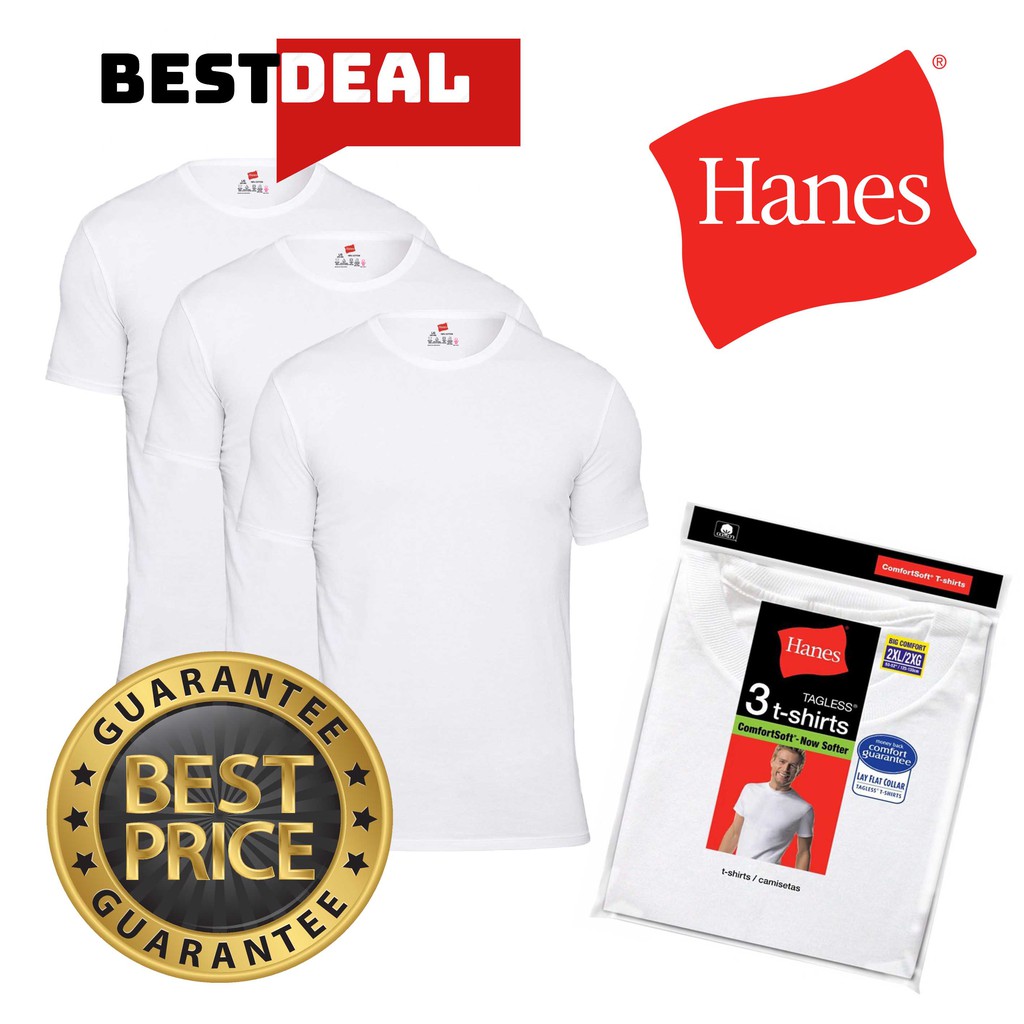 Hanes ComfortSoft Crew Neck T-Shirt Lay Flat Collar 3 pcs Pack