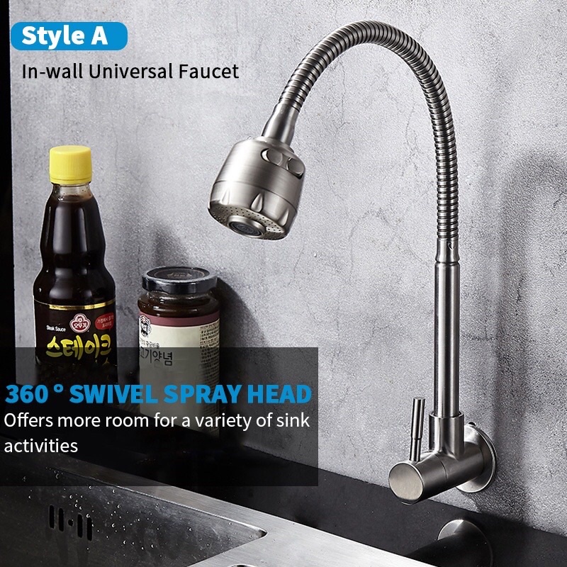 360° flexible universal single cooling SUS304Stainless steel in-wall ...