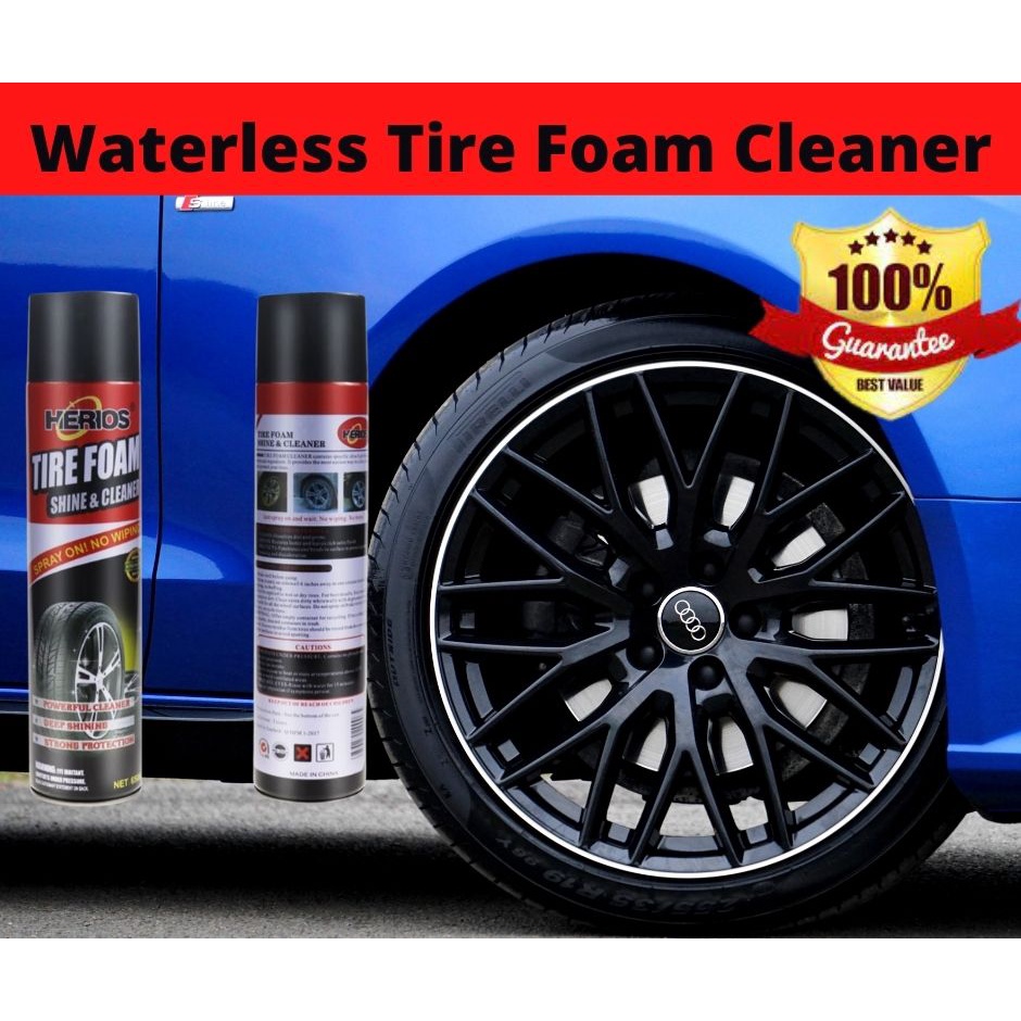 Herios Waterless Tire Foam Cleaner Spray with Tire Wax Tire Black Tire Shine  Tire Cleaner