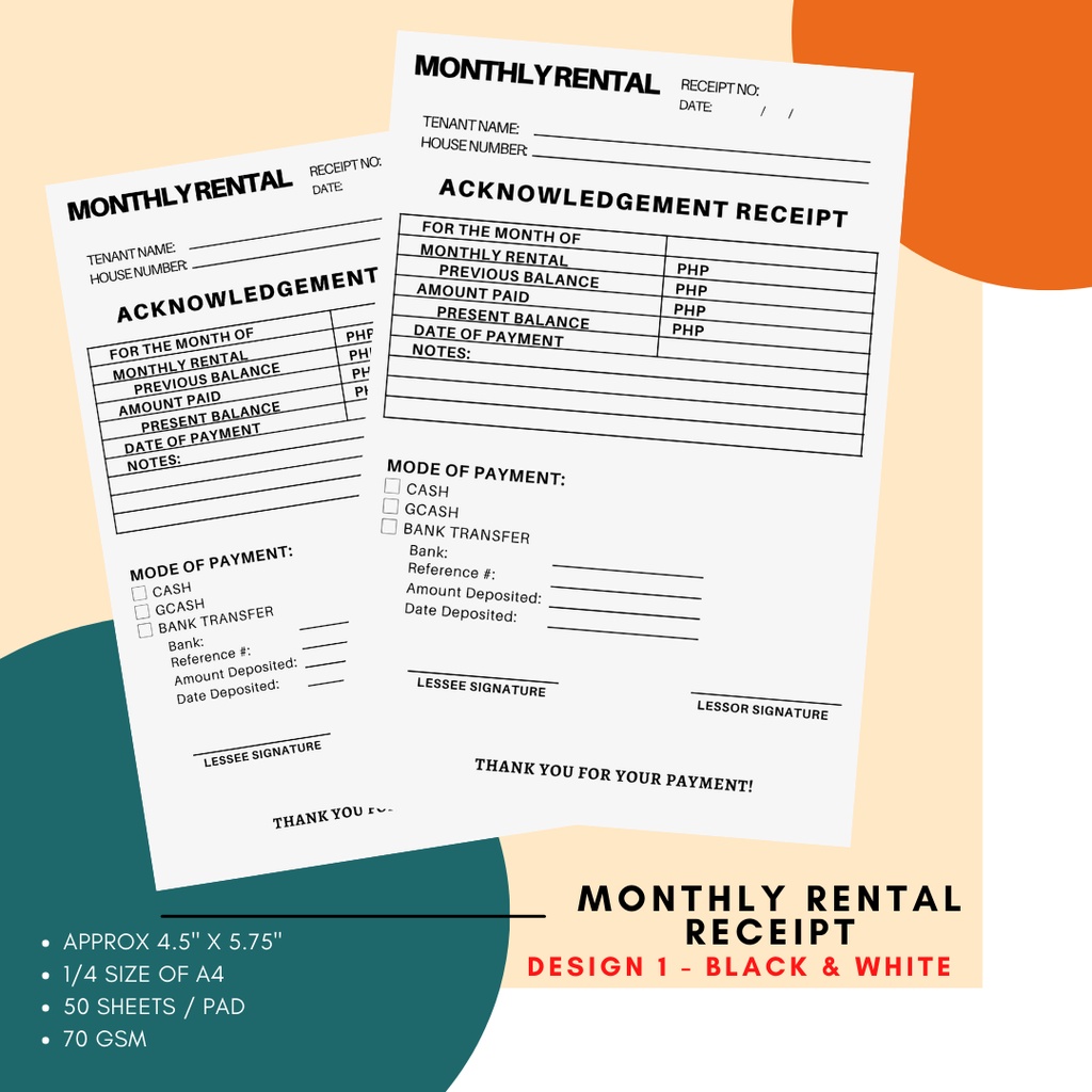 Monthly Rental Receipt for Paupahan | Rent Receipt Available in A5 and ...