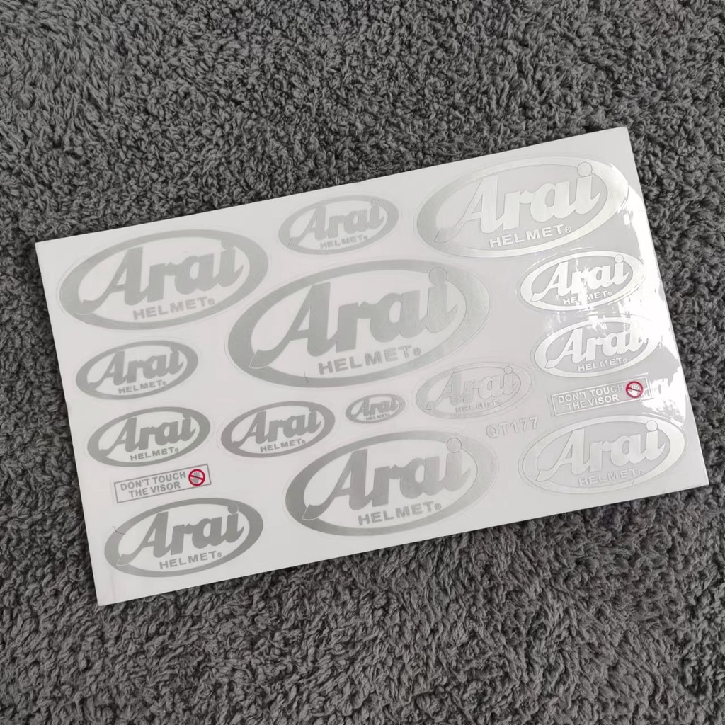 thumbnail interactive-video image 1 of ARAI Motorcycle Logo Stickers – 11 Pieces, 4 Sizes, Dark Blue 1 of 6