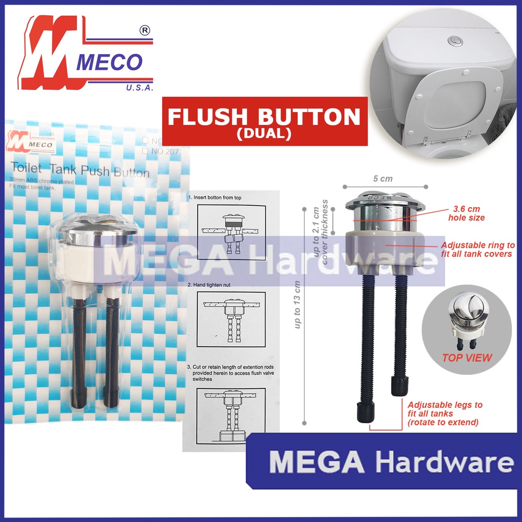 MECO Toilet Flush Tank Accessories(Rubber Flapper, Push Button, Tank