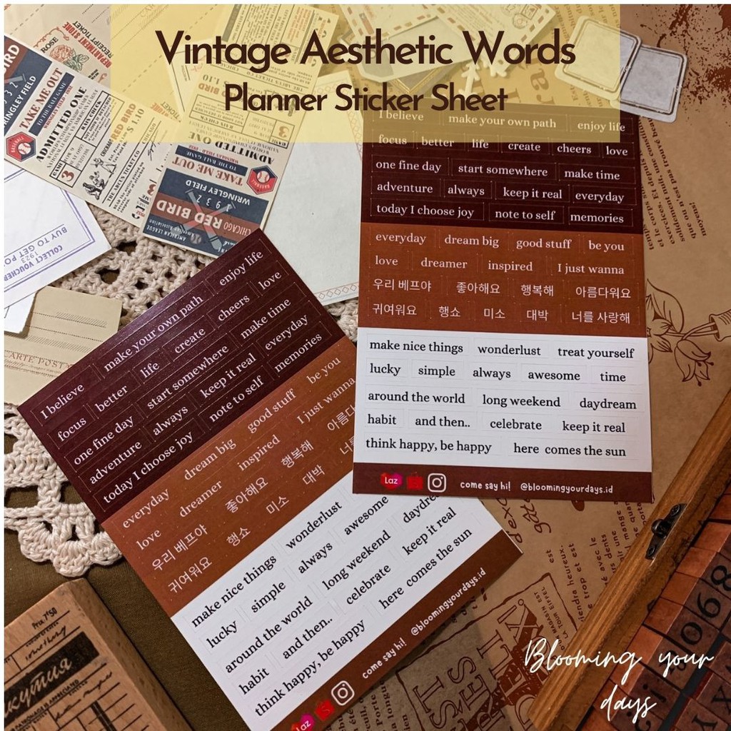 Cute aesthetic vintage words journaling aesthetic stickers | Shopee ...