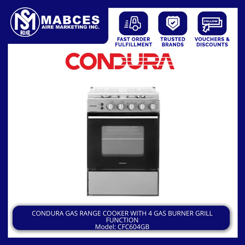 Condura Gas Range Cooker with 4 Gas Burner and Grill Function CFC604GB