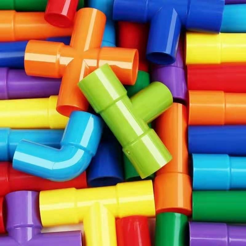 Interlocking Plastic Tubes Water Pipes with Wheels Building Blocks Montessori educational toy