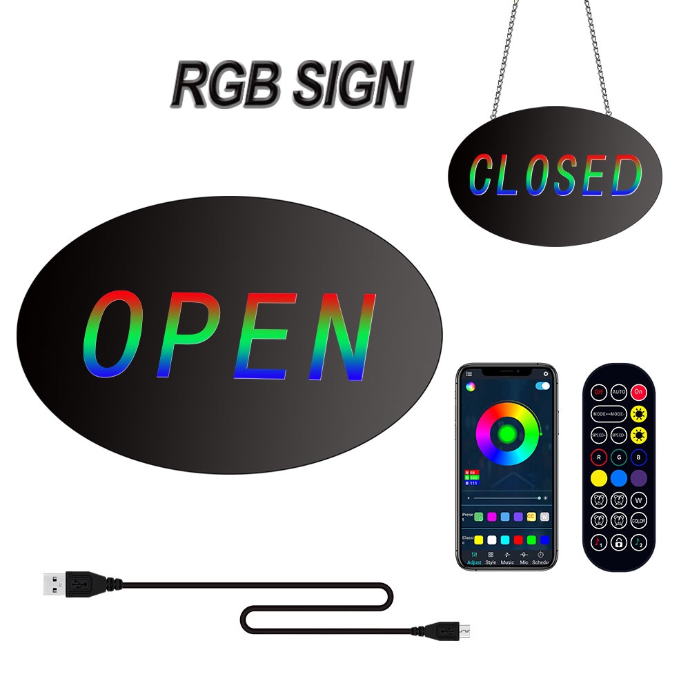 LEADTOPS RGB LED Open Sign, 11.6×7.4Inch RGB RF/APP Remote Control Mode ...
