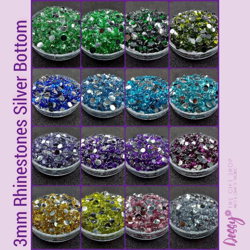 3mm Rhinestones Silver Bottom 1/2 tsp Approx. 220-240 pcs Glitter Gown ...