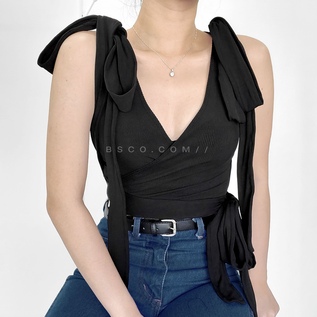 Emily Black Tie Sexy Top | Shopee Philippines