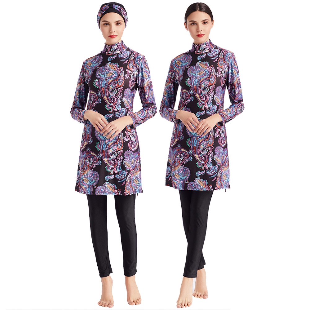 Women's Full Coverage Burkini Swimsuit – Modest Islamic Swimwear With Hijab, UPF 50+ & Floral Print