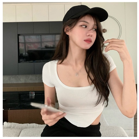 【Top 3 Specials ₱85】Sexy Plain Knitted Irregular Fitted Short Sleeves ...