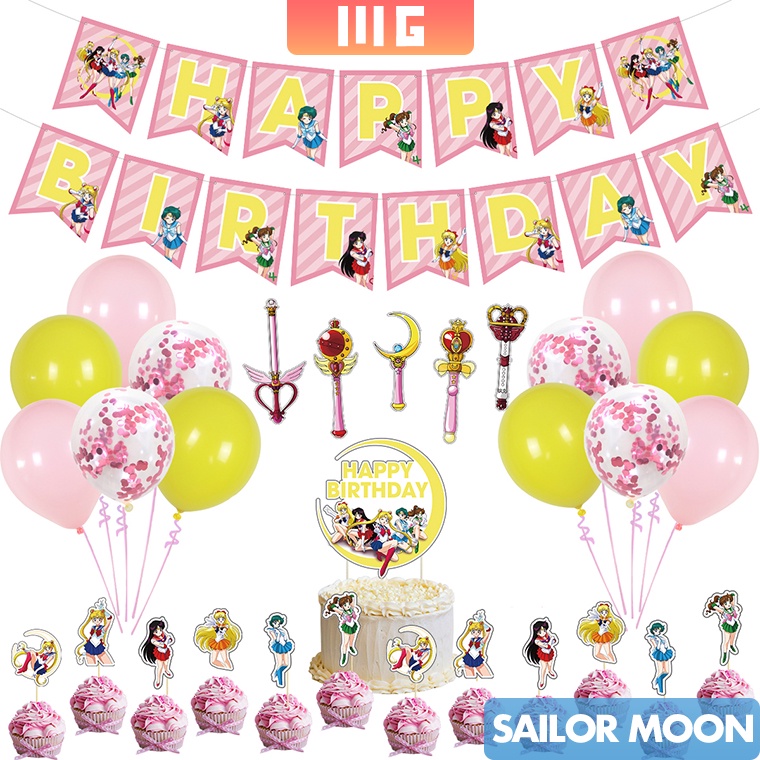 Sailor Moon Themed Birthday Party Set Latex Balloon Happy Birthday